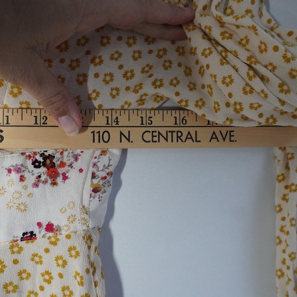 Free People Wonderland Floral Print VNeck Button Mini Dress Yellow Long Sleeve - Picture 8 of 11